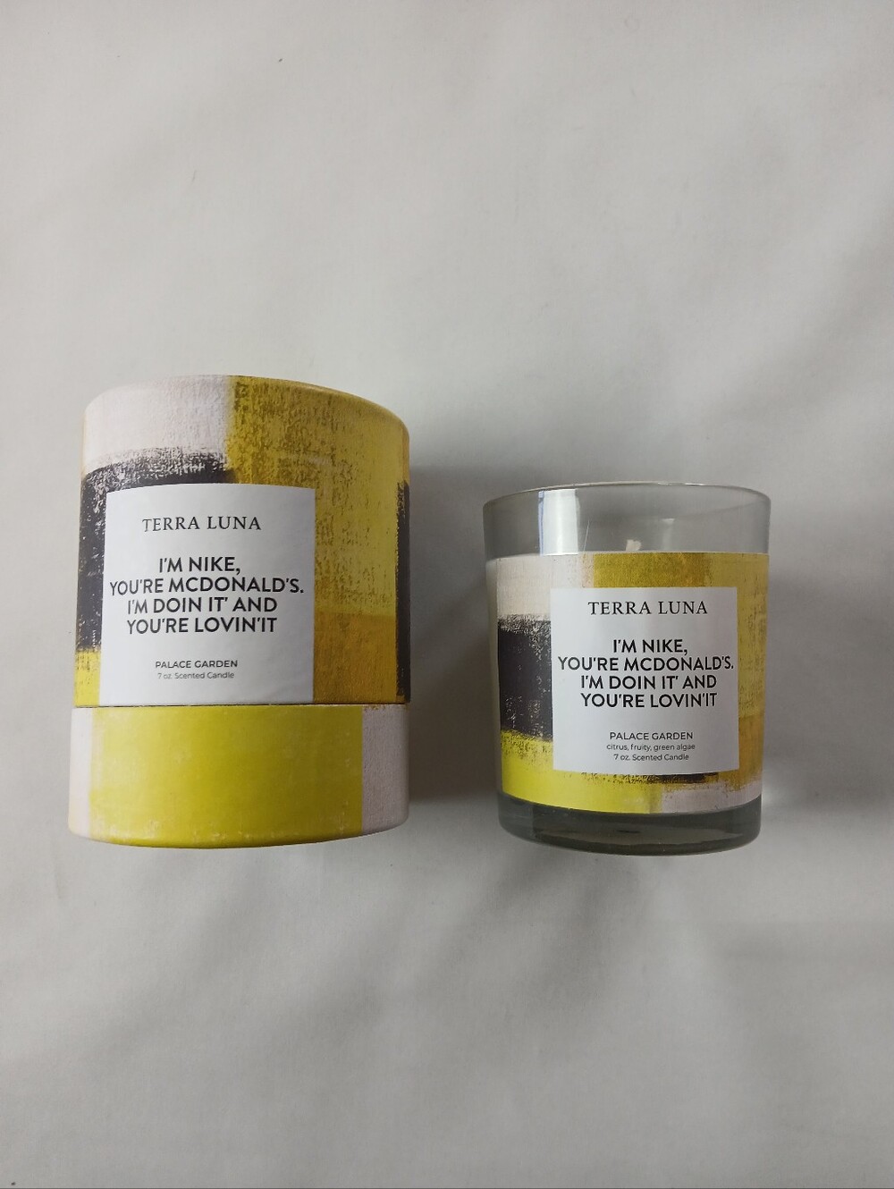 New Terra Luna Palace Garden Scented 7oz Candle "I'm Nike, You're McDonald's"